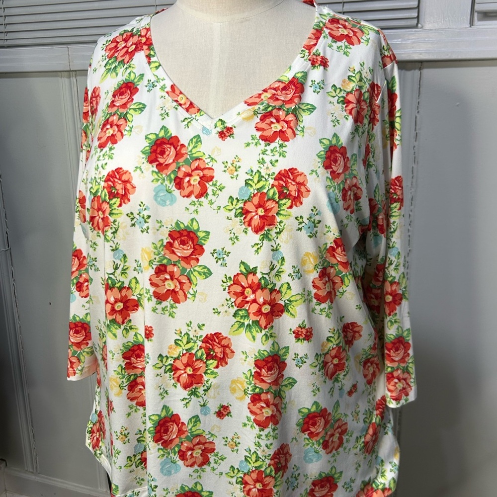 Pioneer Woman 3X Floral V Neck 3/4 Sleeve Top